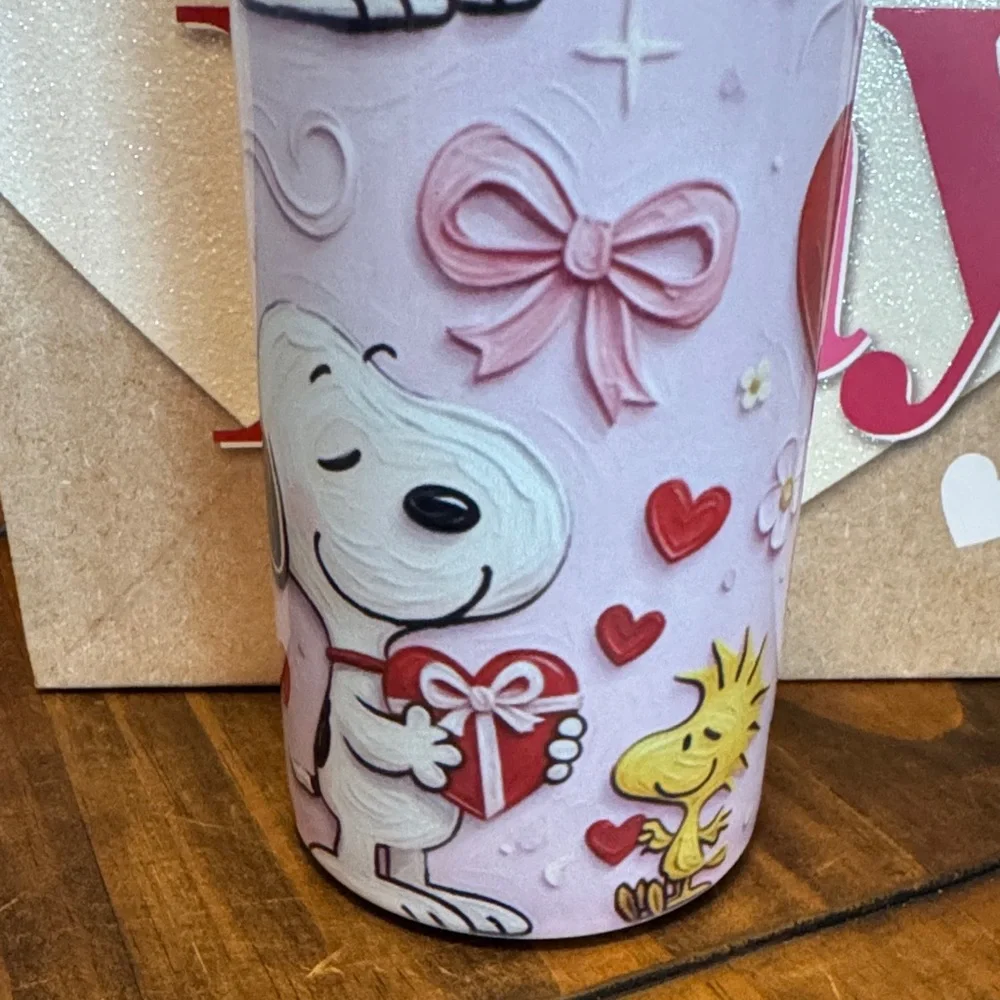 Hand Crafted Pink Snoopy Stainless Steel Tumbler - Picture 3 of 4